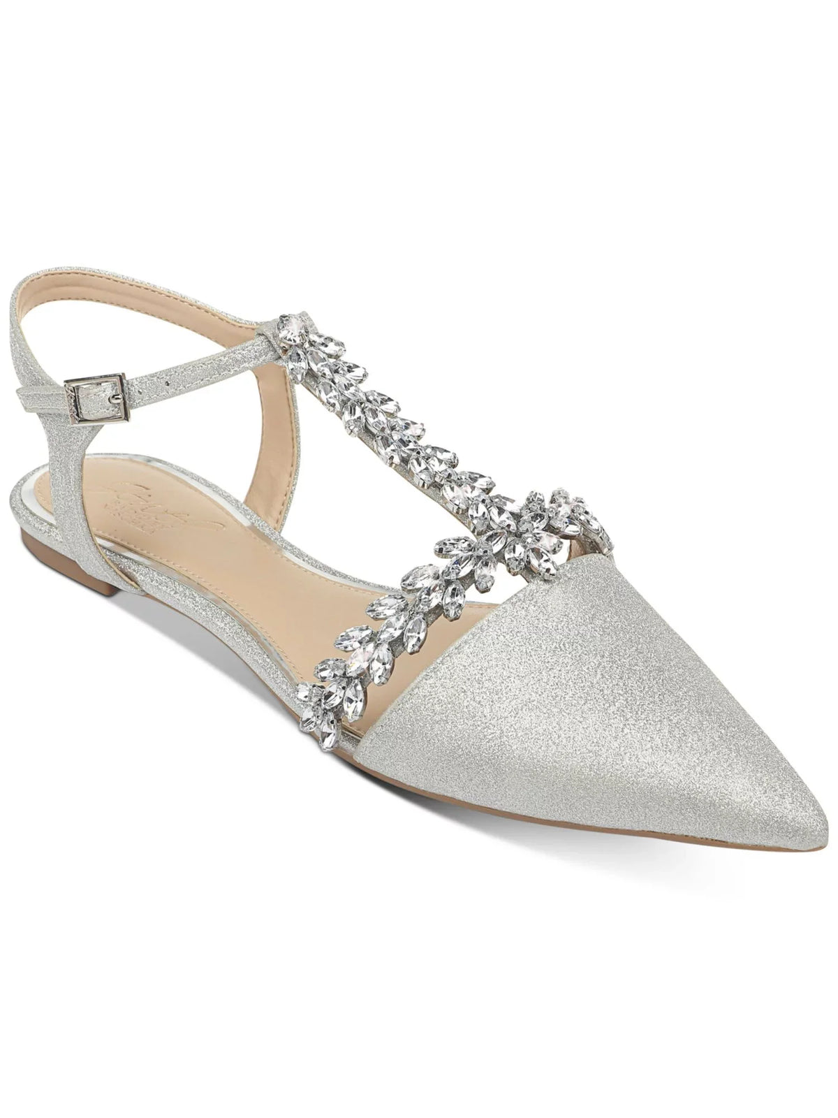 Silver MISCHKA Strap Embellished Womens BADGLEY Silver Toe T-Strap Glitter Heel Chunk Buckle Dress Shoes M Adjustable JEWEL Rhinestone Pointed Rae Block 6.5