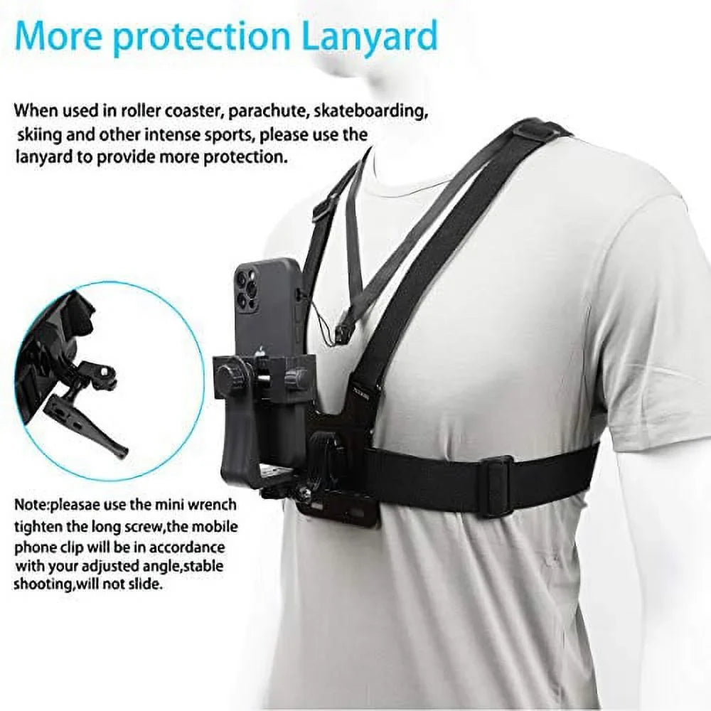 with Holder Phone Compatible Gopro Samsung for Chest Strap Clip Universal iPhone Akaso Mount,Harness Mobile Camera Action Strap etc Phone POV Cell
