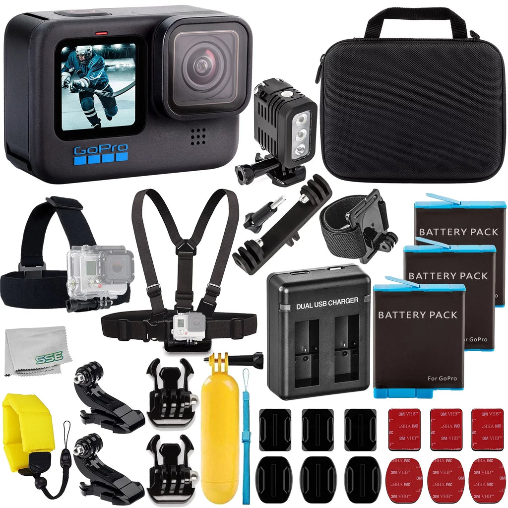 with Deluxe LED Accessory Camera (Hero GoPro Case, Underwater 10) Much with USB Light Bundle: HERO10 Bracket, Dual & Black Batteries, More 3x Resistant Water Charger, Action Replacement
