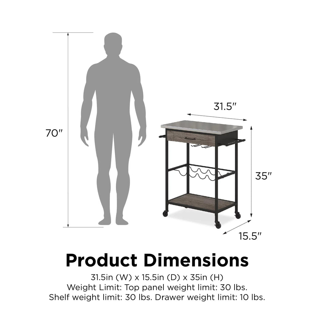 Black Multifunctional Storage, Kitchen Rack Metal, Steel Cart, Stainless and Nora Novogratz and Brown Wine Pantry