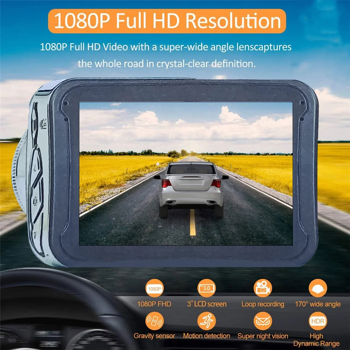 Car Dashcam G-sensor Car Rear Front Car 170° Mini Perfect Drivers Tachograph 1080P - HD Driver's with Cameras birvsw and License Full Band Wide Angle - Loop Monitor Recording for Reliable for Car and