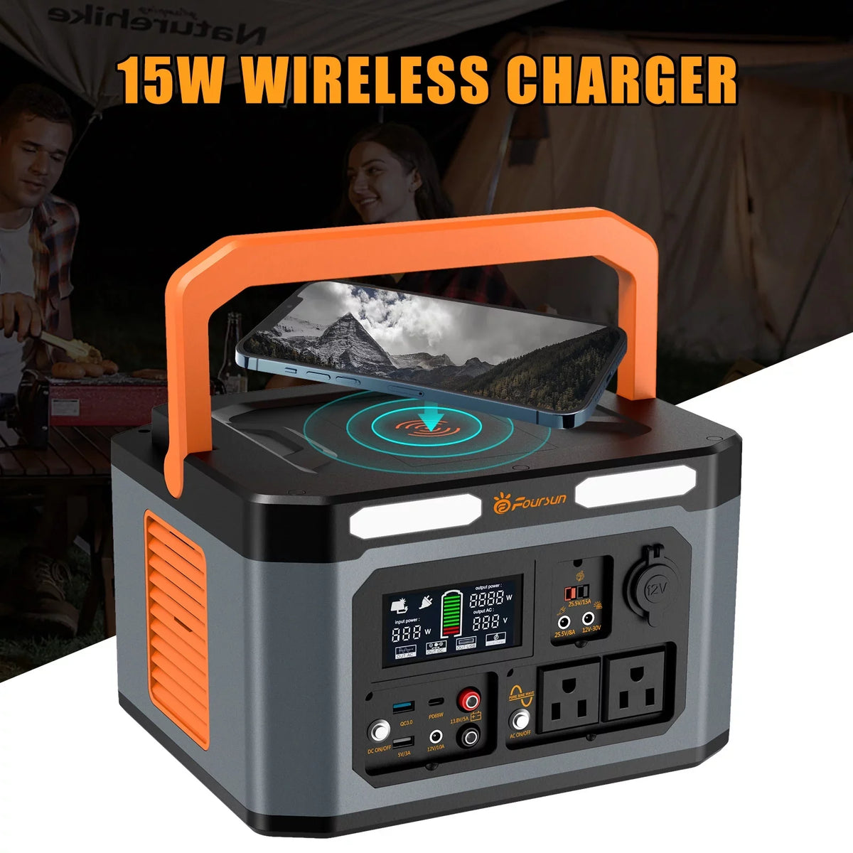 Home Outlets with Power Foursun Generator charge,PD 2 1500W 1500W(3000W Station,1598.4Wh ,Wireless Backup, Peak) AC Portable x 65W,Solar Emergency, for Camping