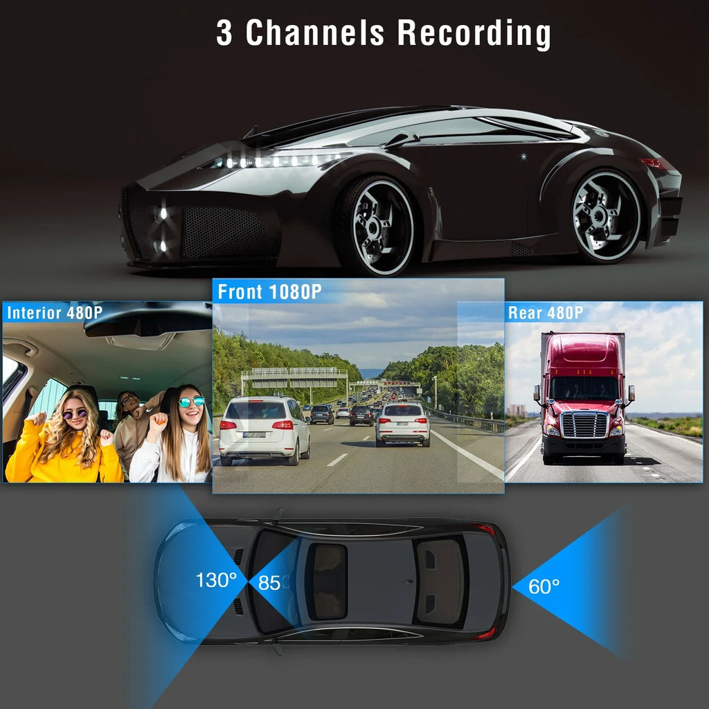 Dash Driving iMounTEK Front Cam Backup Dash Mode 1080P Video Vision, IR DVR Camera 3 Camera and Night G-Sensor, Car Cam, Recorder, Recorder, 3 Rear, Dashboard Inside Triple Way Parking Channel