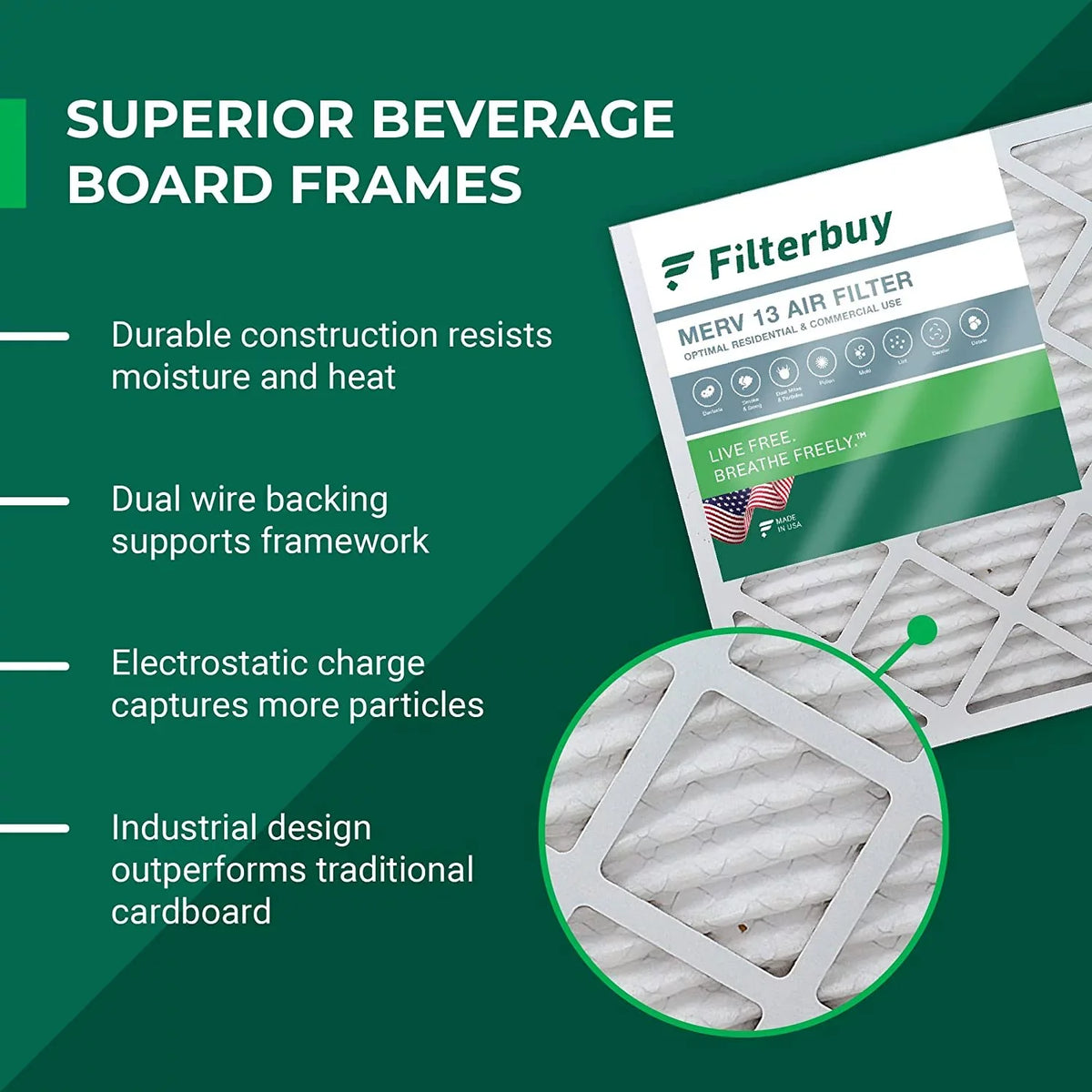 (2-Pack) 12x25x1 Filterbuy Air HVAC Furnace 13 Filters MERV AC Pleated