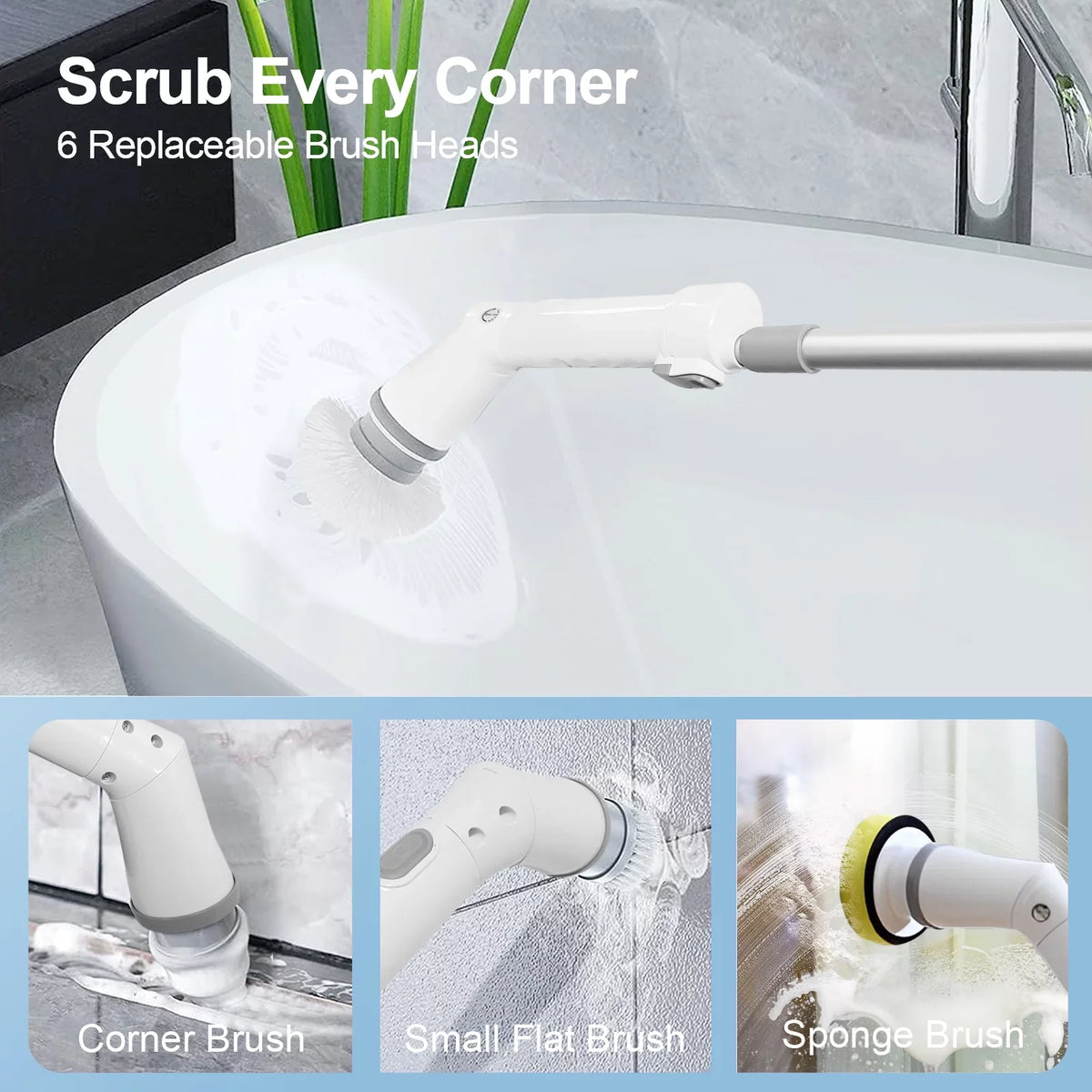 Scrubber Bathtub, Spin Scrubber, for Cleaning 6 Cordless Replaceable Brush, Fixdono Electric Heads Floor Tile, Cleaning Bathroom
