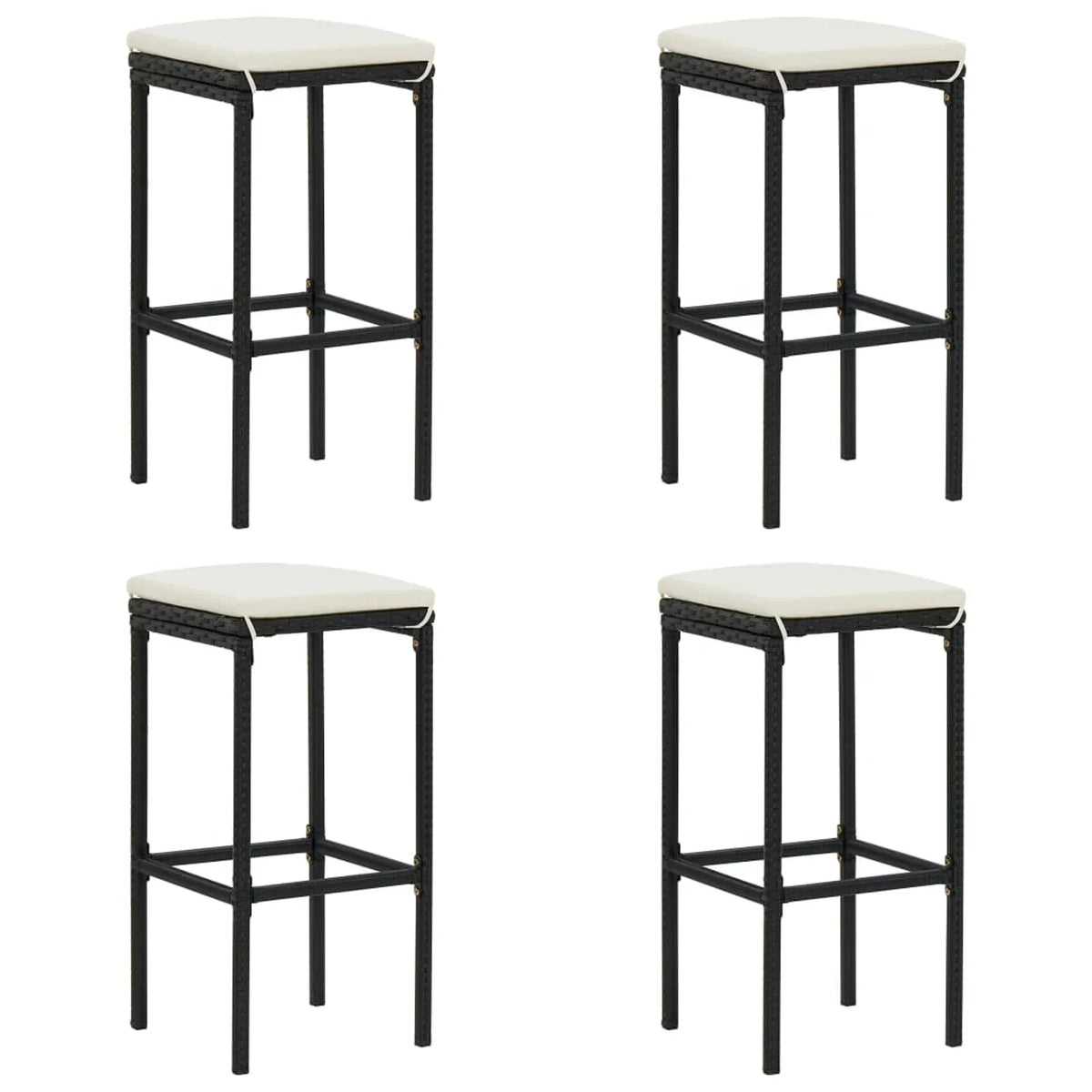 Anself Dining Poly Table Set Shelf Chairs with Storage 5 Cushioned Rattan 4 Patio and Terrace, Pub, Black Outdoor Piece Bistro, Bar for Garden Set Stool Backyard,