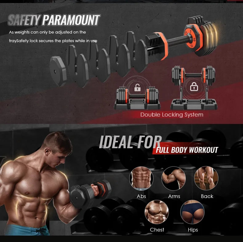 Workouts Body for Handle 5-in-1 Set - Full Adjustable Dumbbell Metal Home Gym 25lbs Anti-Slip