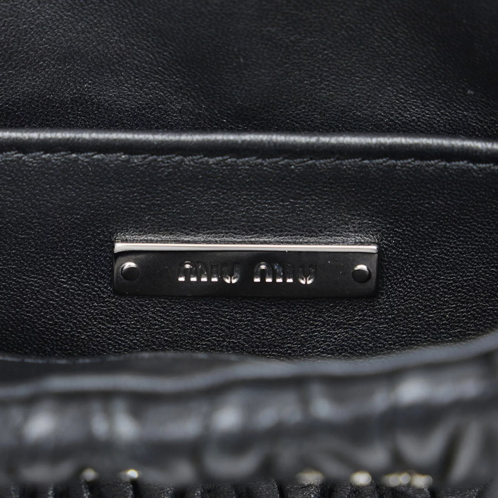 (Good) Miu Miu 5BA220 Leather Shoulder MIUMIU Materasse Black Pre-Owned Ladies Nappa Miu Bag Silver Crystal