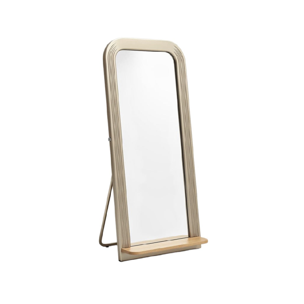 Modern Full-Length Mirror with Wooden Base and Sleek Frame
