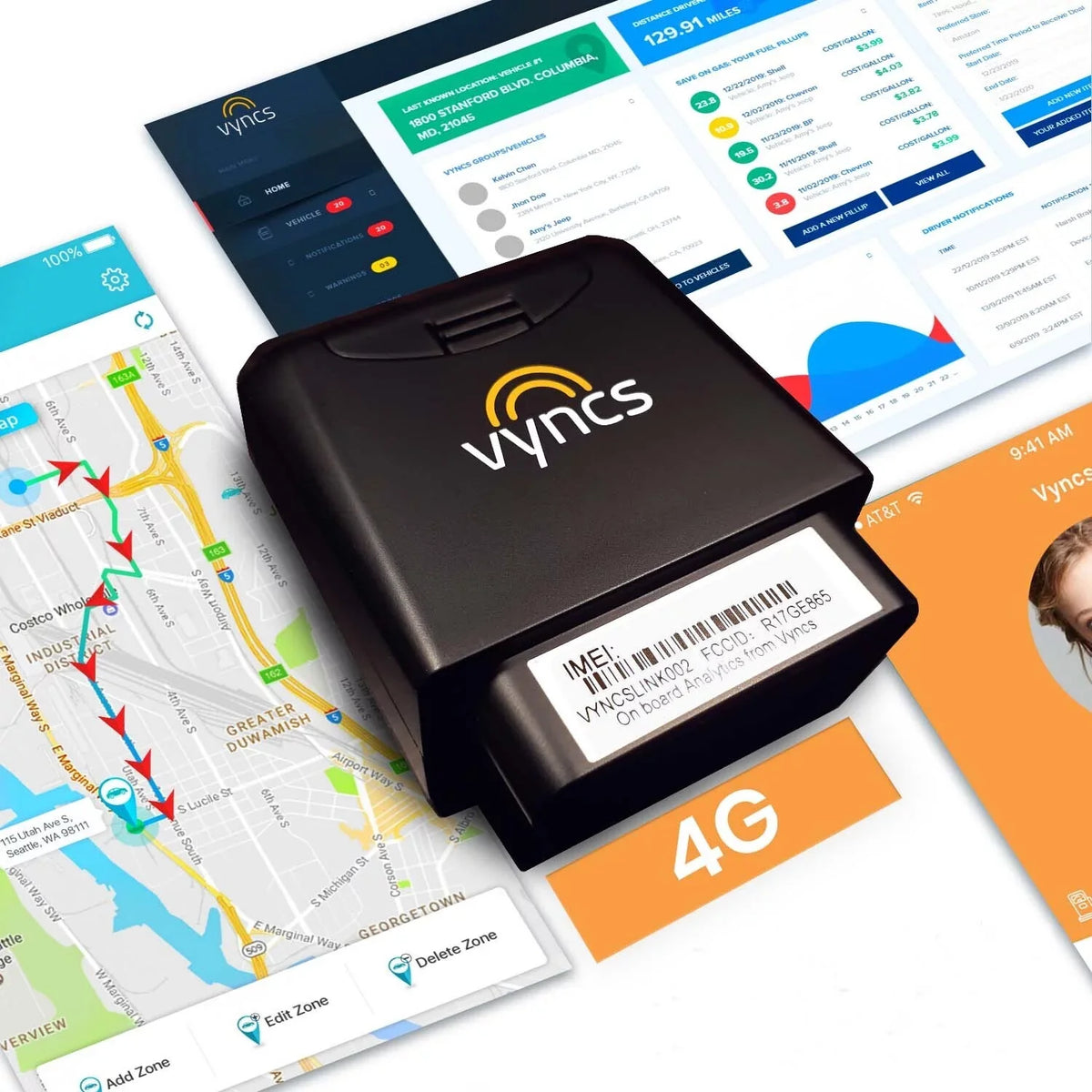 Tracking, Free Safety Plan, Emission GPS No Monthly OBD, Year Time Vyncs Report, Car/Truck Data Fleet Alerts, Report SIM, LTE Vehicle Tracker 4G Fee, Diagnostics, Trips, Fuel Real Driver 1 Fleet: