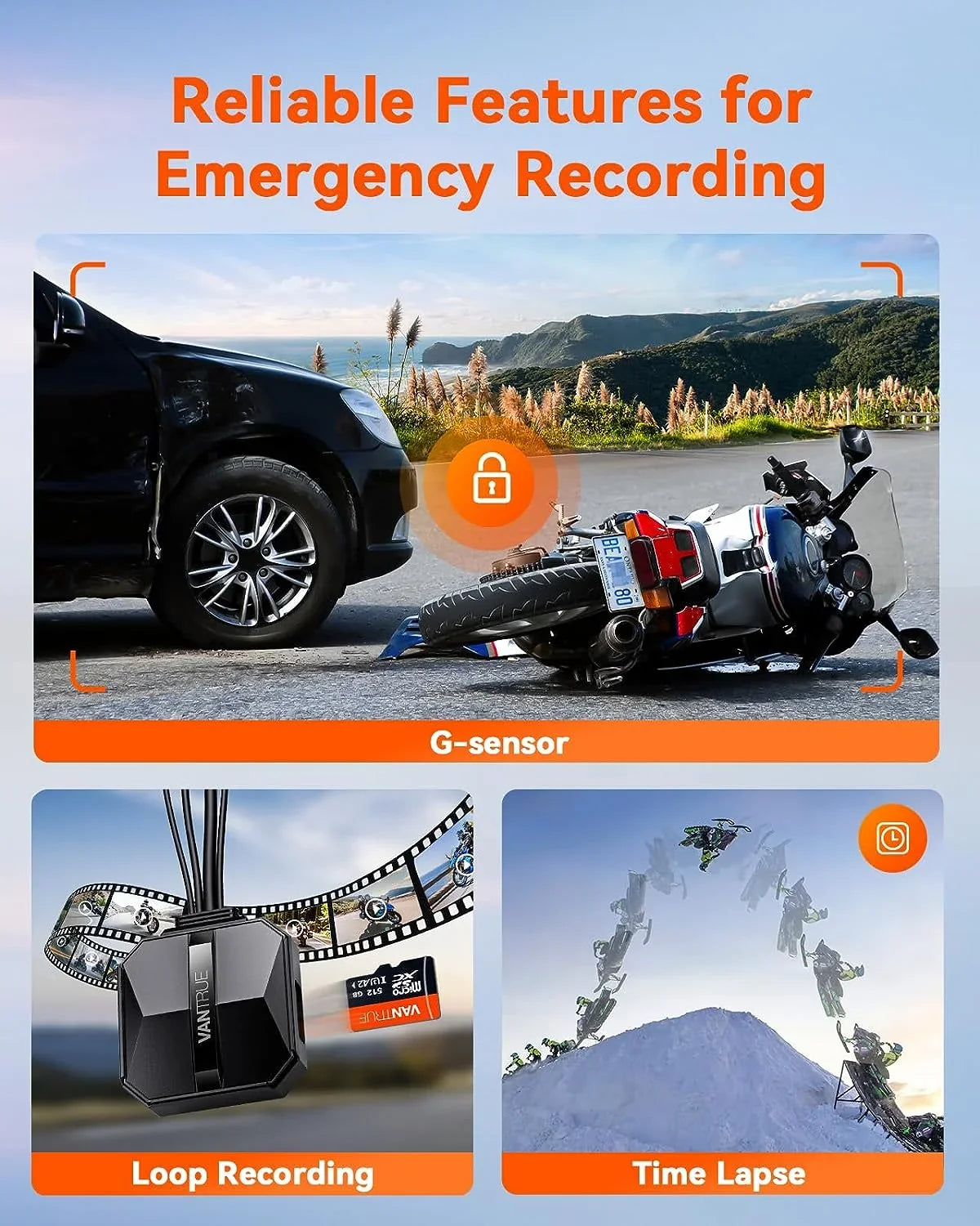 Card) (4K 1080P) Dashcam F1 | 4K GPS | Parking Motorcycle Mode WiFi (No SD Vantrue +