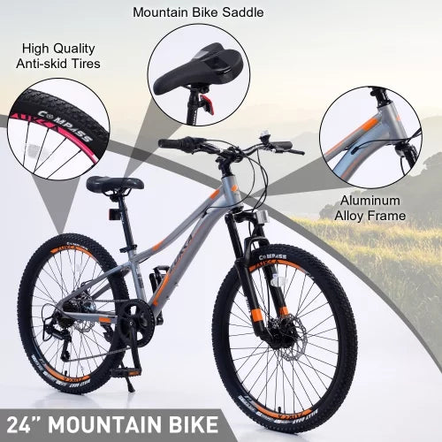 7-Speed Mountain bike,Suspension Bike fork,Aluminum Frame,10 24 for shimano inch Boys Mountain inch Frame alloy and Girls