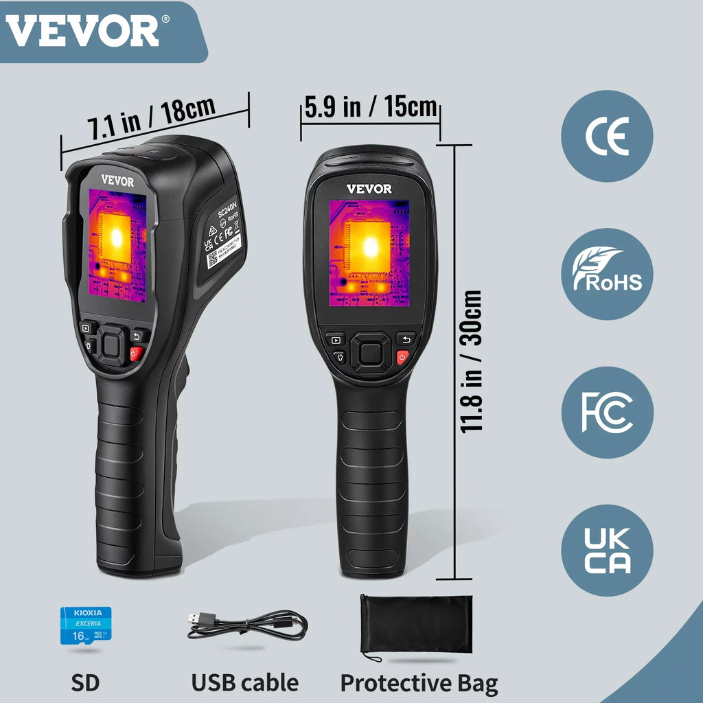 Infrared and Built-in Battery SD 20Hz 240x180 IR Camera, -4℉~662℉ Imaging Li-ion VEVOR Thermal Card, with Rechargeable Rate (43200 16G Temperature Refresh Range, Pixels), Camera Resolution