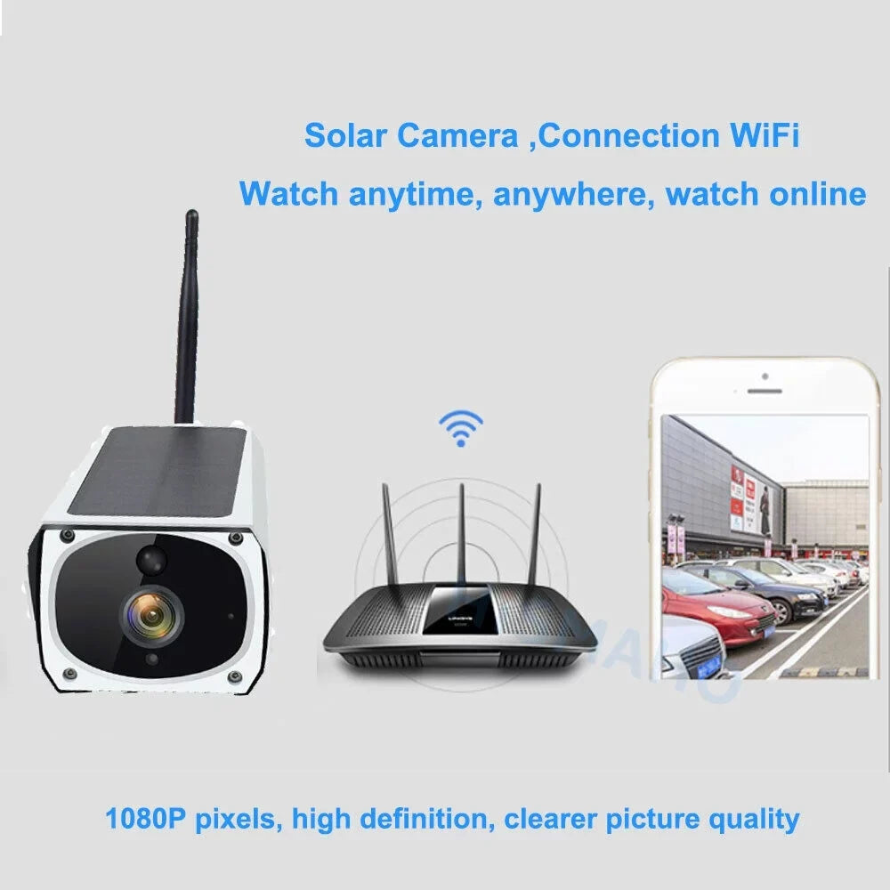 Powered Outdoor Detection, Surveillance Rechargeable Video Waterproof, IP Camera, Energy WiFi Powered, Motion Camera Cameras, Solar Wireless Security Battery 1080P