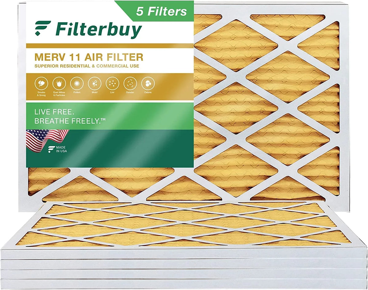 Filterbuy AC MERV Pleated Air HVAC Filters (5-Pack) Furnace 14x25x1 11