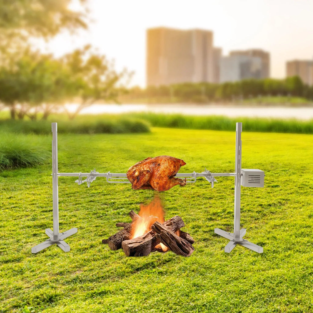 Barbecue Roaster 53'' Outdoor Picnic Cooker Spit 15W Kit Lamb Stainless Pig Chicken BBQ Rotisserie Grill ZhdnBhnos Steel Large Electric