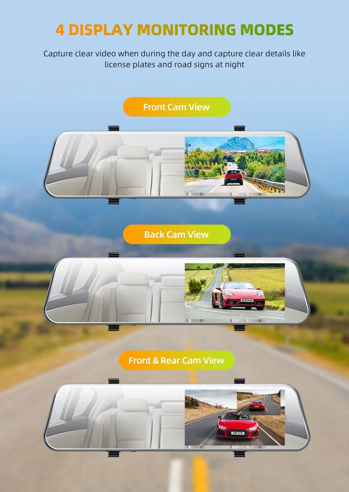 Full Lens with Front TOGUARD Backup Rear Camera HD Dual Rear 5" Camera Dash Waterproof Cam 1080P and