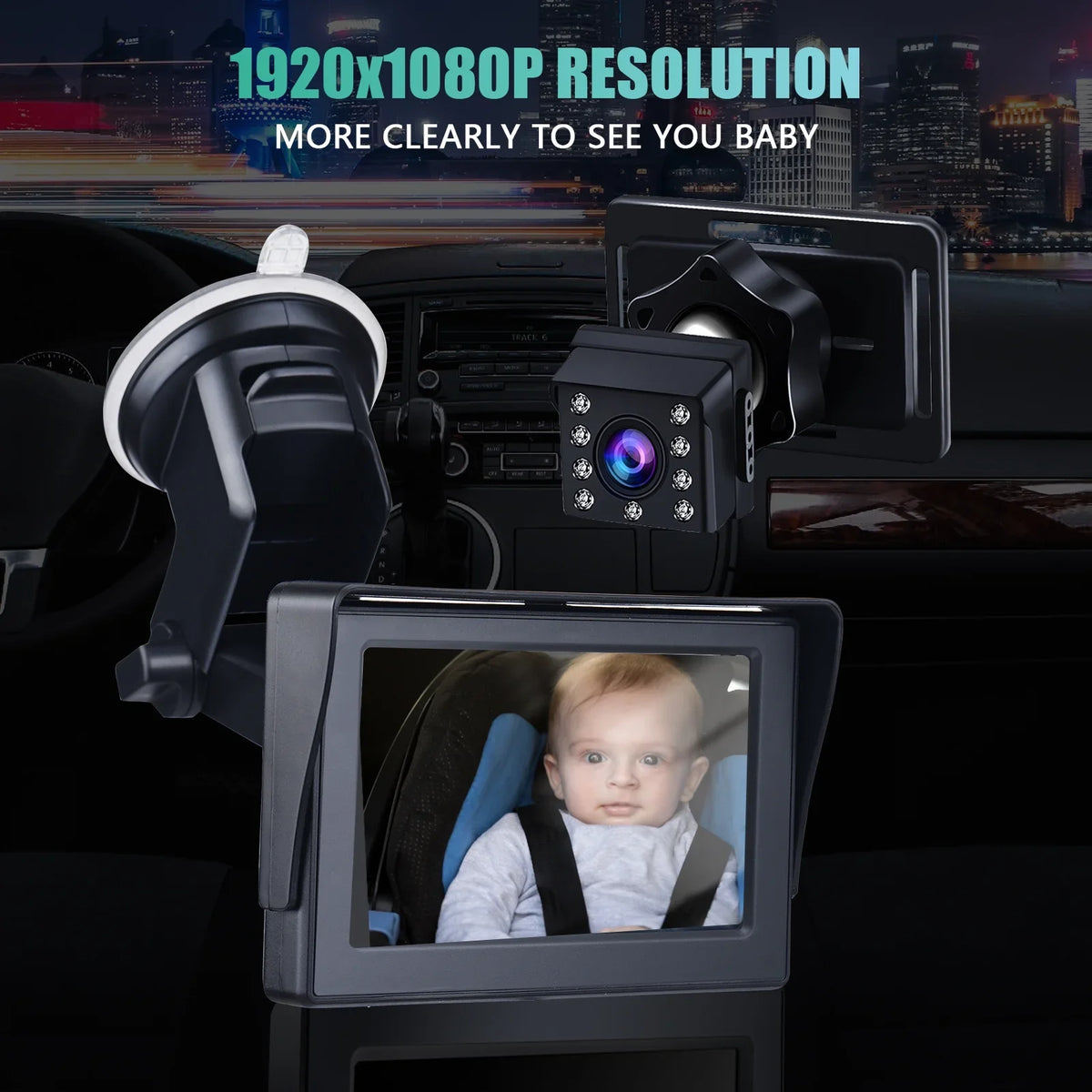 Safety Car Adjustable Crystal Seat Night 5M Cable View 1080P Mirror Baby Mirror Car Clear Long Angle Monitored Camera Car 4.3 Length Inch Mirrors Baby Wide Cameras with Vision