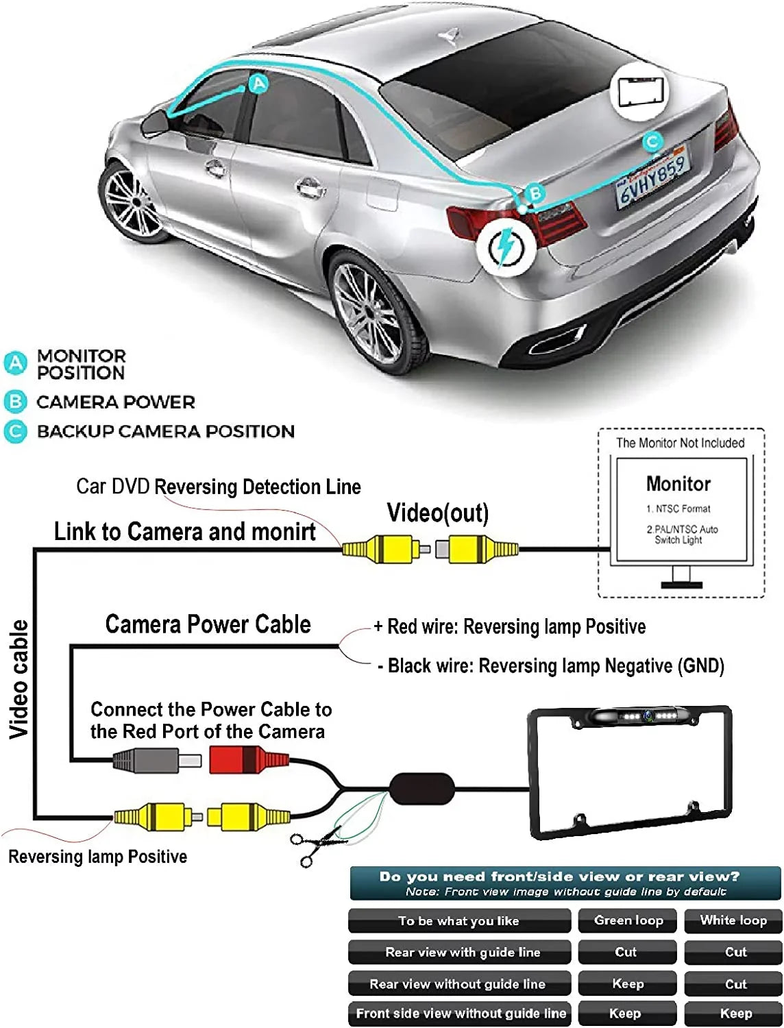 Backup License Camera Rearview KWV140BT for JVC Plate KW-V140BT Black Frame
