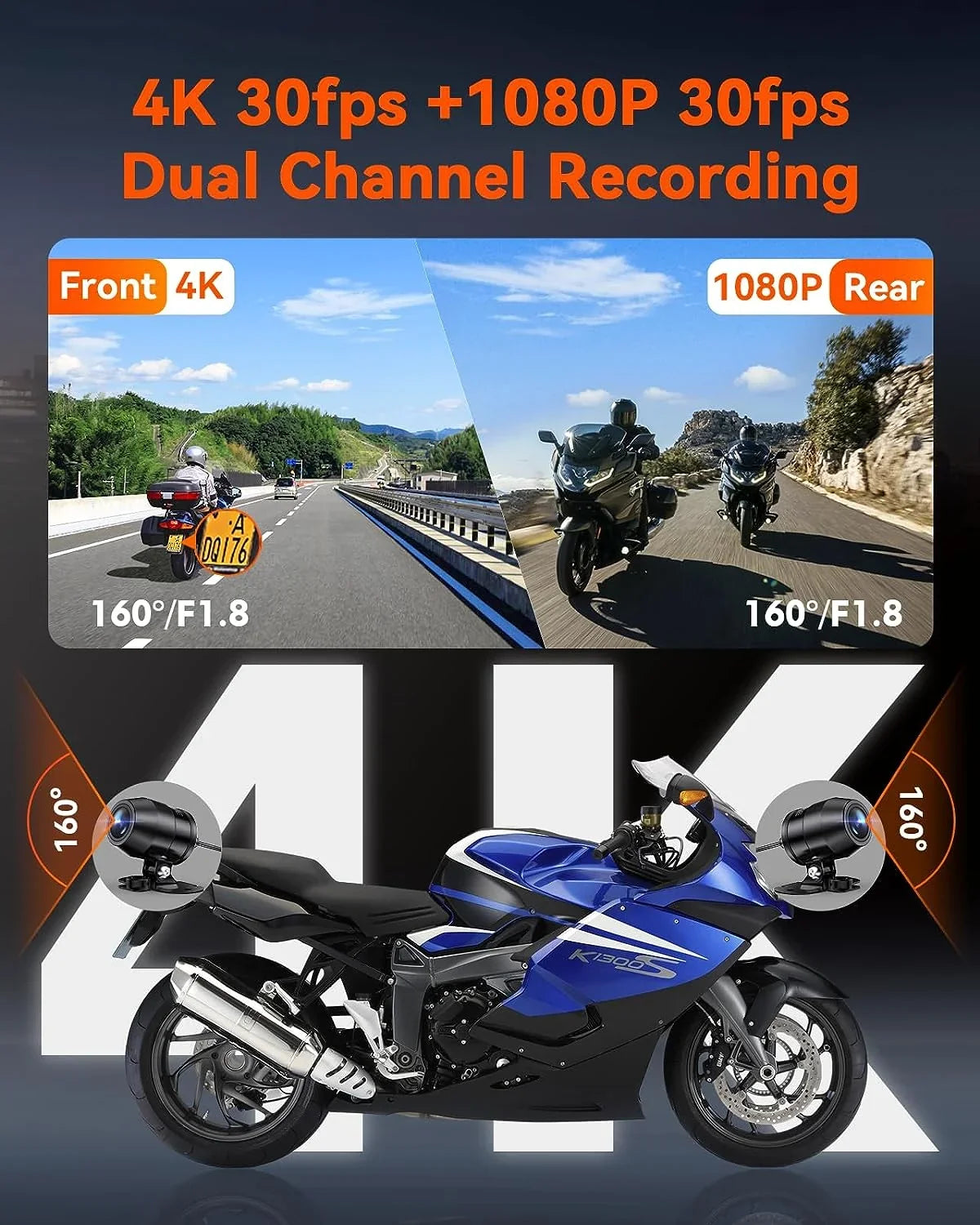 Card) (4K 1080P) Dashcam F1 | 4K GPS | Parking Motorcycle Mode WiFi (No SD Vantrue +