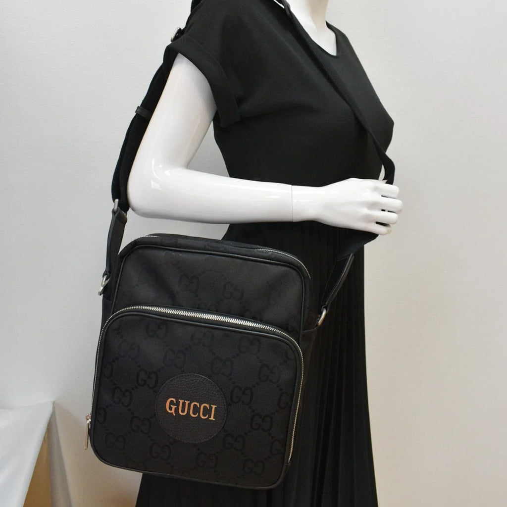 625858 Shoulder Off Monogram Black Nylon Pre-owned The GG Grid Bag GUCCI