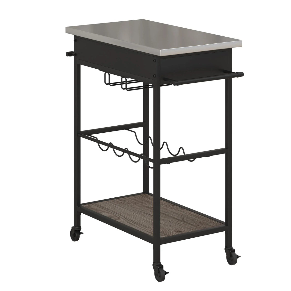 Black Multifunctional Storage, Kitchen Rack Metal, Steel Cart, Stainless and Nora Novogratz and Brown Wine Pantry