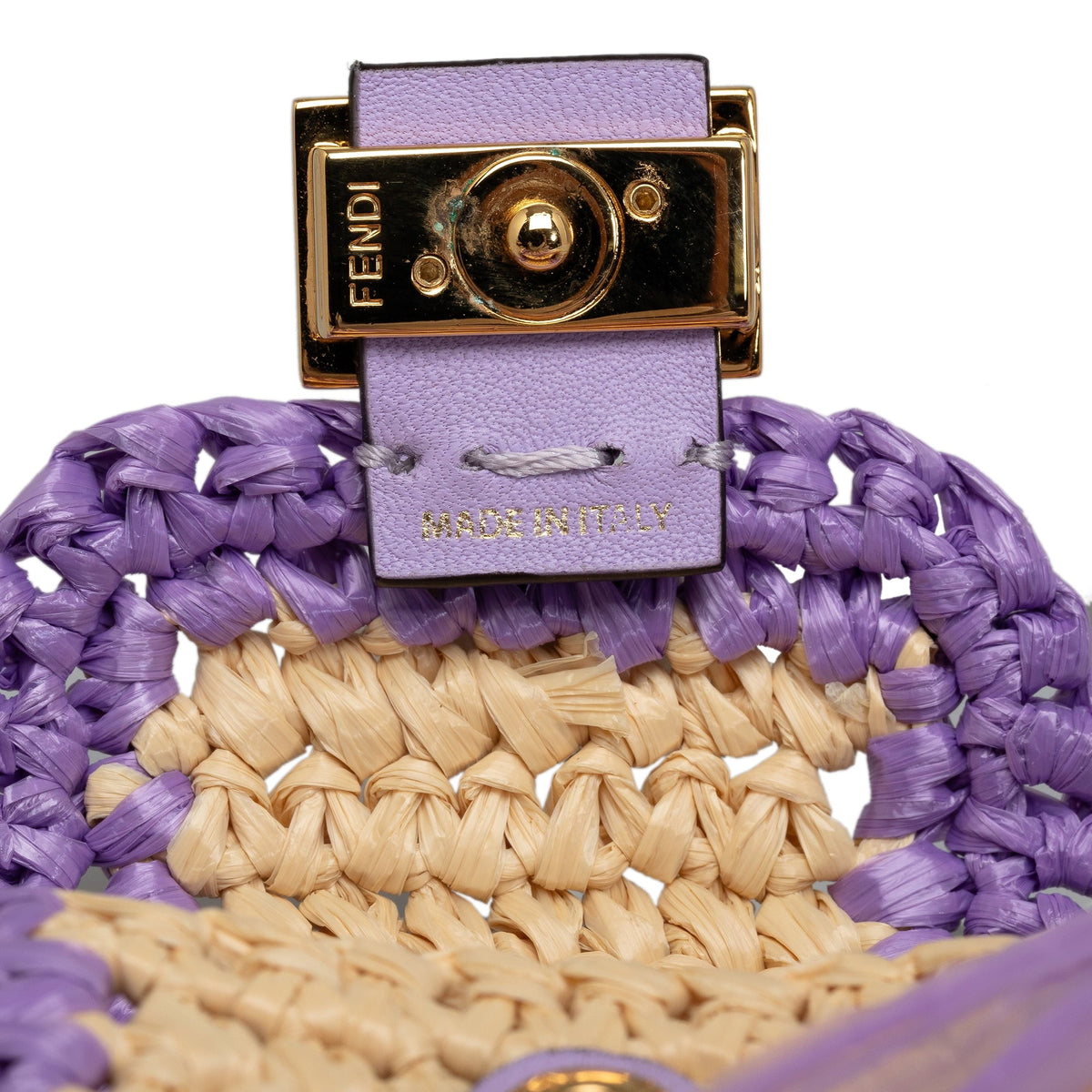 (Good) Material Authenticated Bag Raffia Fendi Crossbody Baguette Pico Pre-Owned Purple Intreccio Unisex Natural