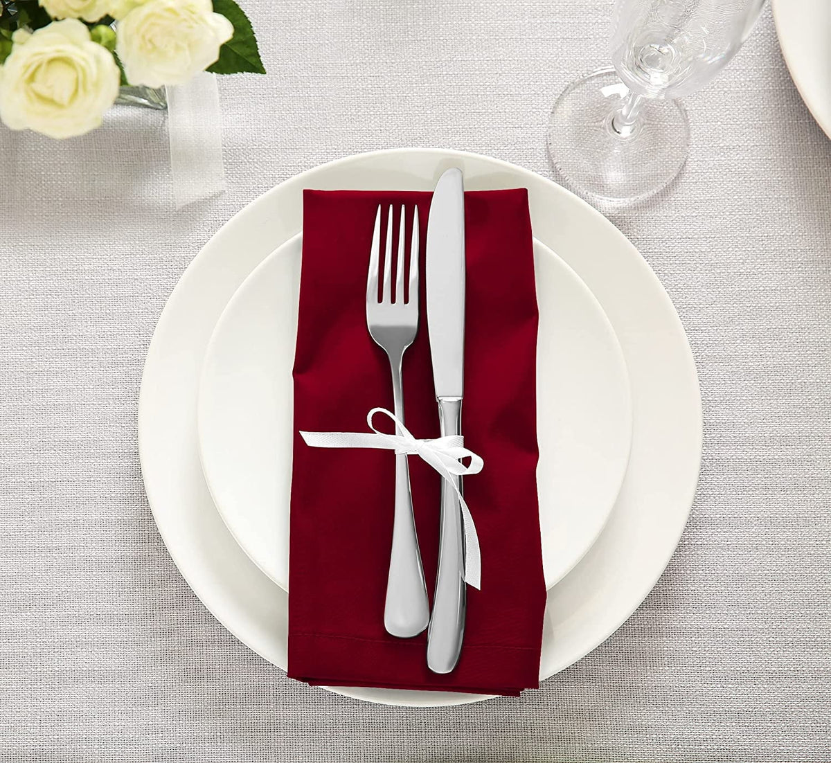 Pack, Burgundy Cotton Napkins Washable Event Restaurant, and Parties Cloth Hotel, 18x18 Reusable Weddings, and 18x18 for Blend Inch Table Kitchen Burgundy Dinner Lunch, [12 Napkins Utopia Inch]