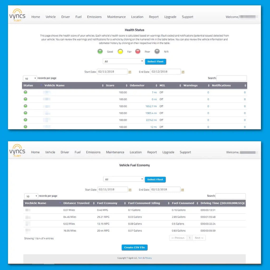 Tracking, Free Safety Plan, Emission GPS No Monthly OBD, Year Time Vyncs Report, Car/Truck Data Fleet Alerts, Report SIM, LTE Vehicle Tracker 4G Fee, Diagnostics, Trips, Fuel Real Driver 1 Fleet: