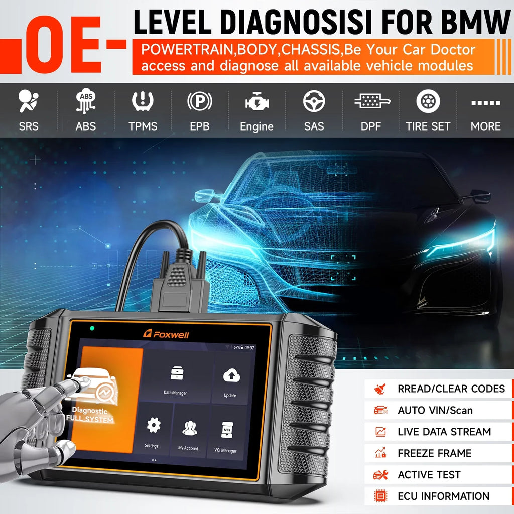 Car BMW Tool Maintenance OBD2 Bi-Directional All Scanner Scanner Tool Test BMW Reader Systems NT710 for Code Foxwell MINI Services Control Diagnostic Automotive RR Automobiles 31+ Scan Active OBDII