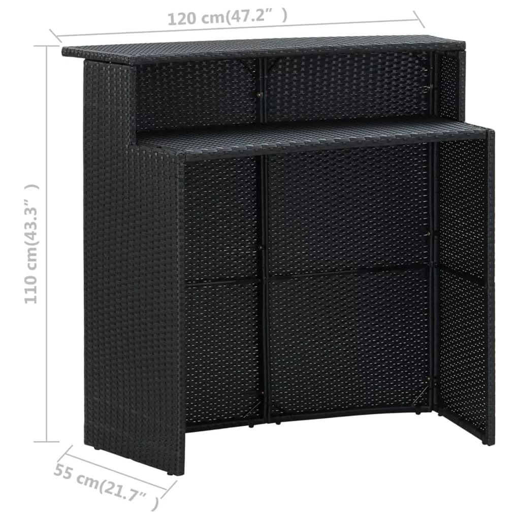 Anself Dining Poly Table Set Shelf Chairs with Storage 5 Cushioned Rattan 4 Patio and Terrace, Pub, Black Outdoor Piece Bistro, Bar for Garden Set Stool Backyard,