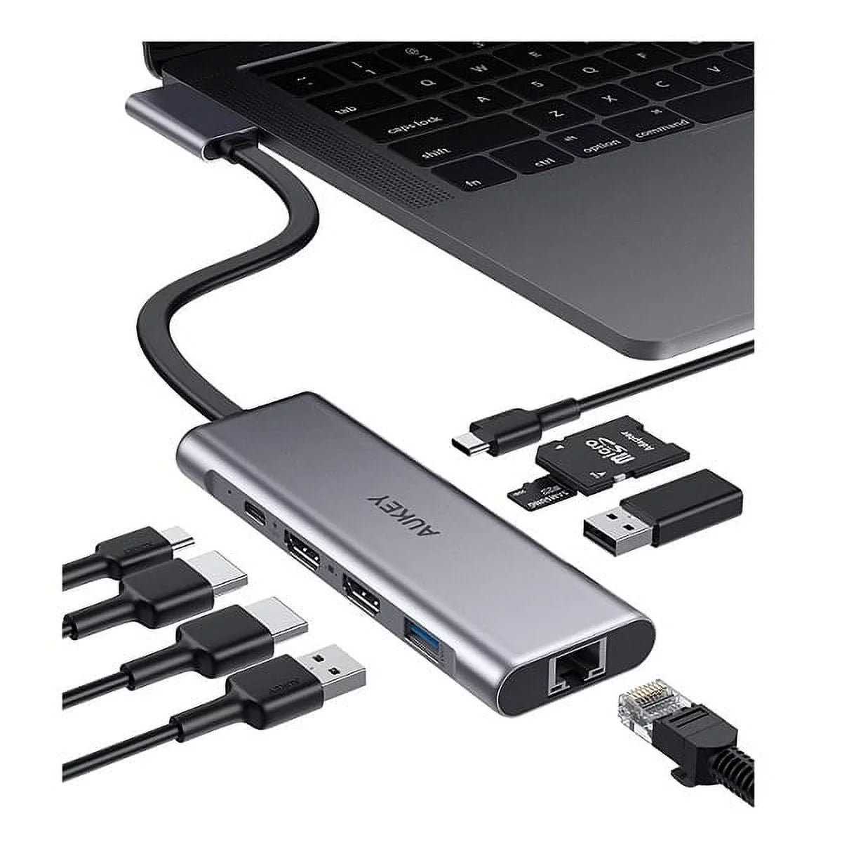 C 4K Display USB AUKEY Dual with Triple Pro MacBook 9-in-2, Hub (CB-C81)
