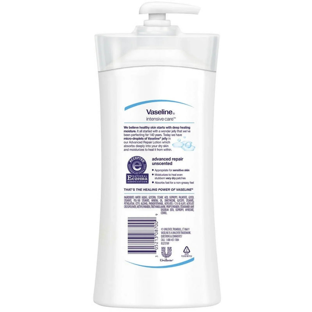 Healing Repair 3 Lotion, Unscented Moisture Intensive Vaseline Advanced - Pack 20.3 Care oz