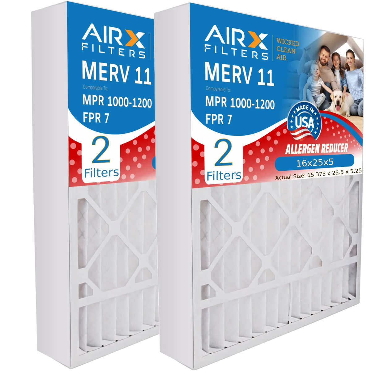 16x25x5 1000, Goodman MPR AIR. M1-1056 FPR Air 1200 Compatible with Premium AIRX Comparable Amana CLEAN 16x25x5 2 Made 11 & Filter WICKED MPR Furnace FILTERS MERV by 7 Pack / AMP-M1-1056 Filter USA to