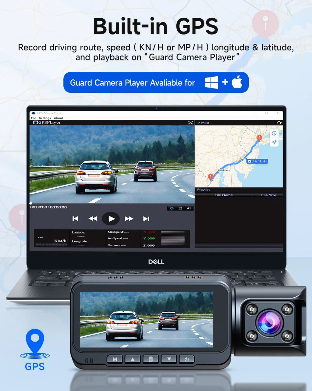 Loop with Rear Dash Rear Vision, Night and GPS, Inside Car Dash IR Parking Camera 3 Channel Front Cam Motion TOGUARD Camera Monitor, 4K Recording, G-sensor, Detection Front