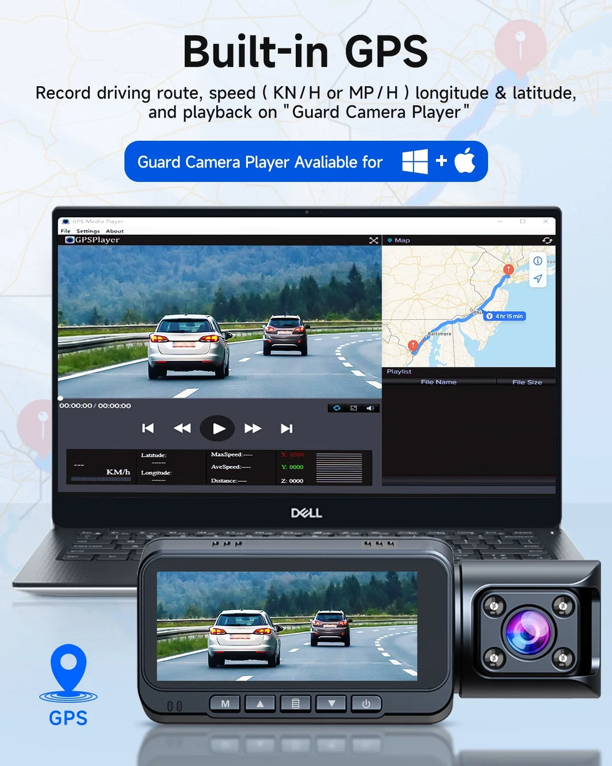Loop with Rear Dash Rear Vision, Night and GPS, Inside Car Dash IR Parking Camera 3 Channel Front Cam Motion TOGUARD Camera Monitor, 4K Recording, G-sensor, Detection Front