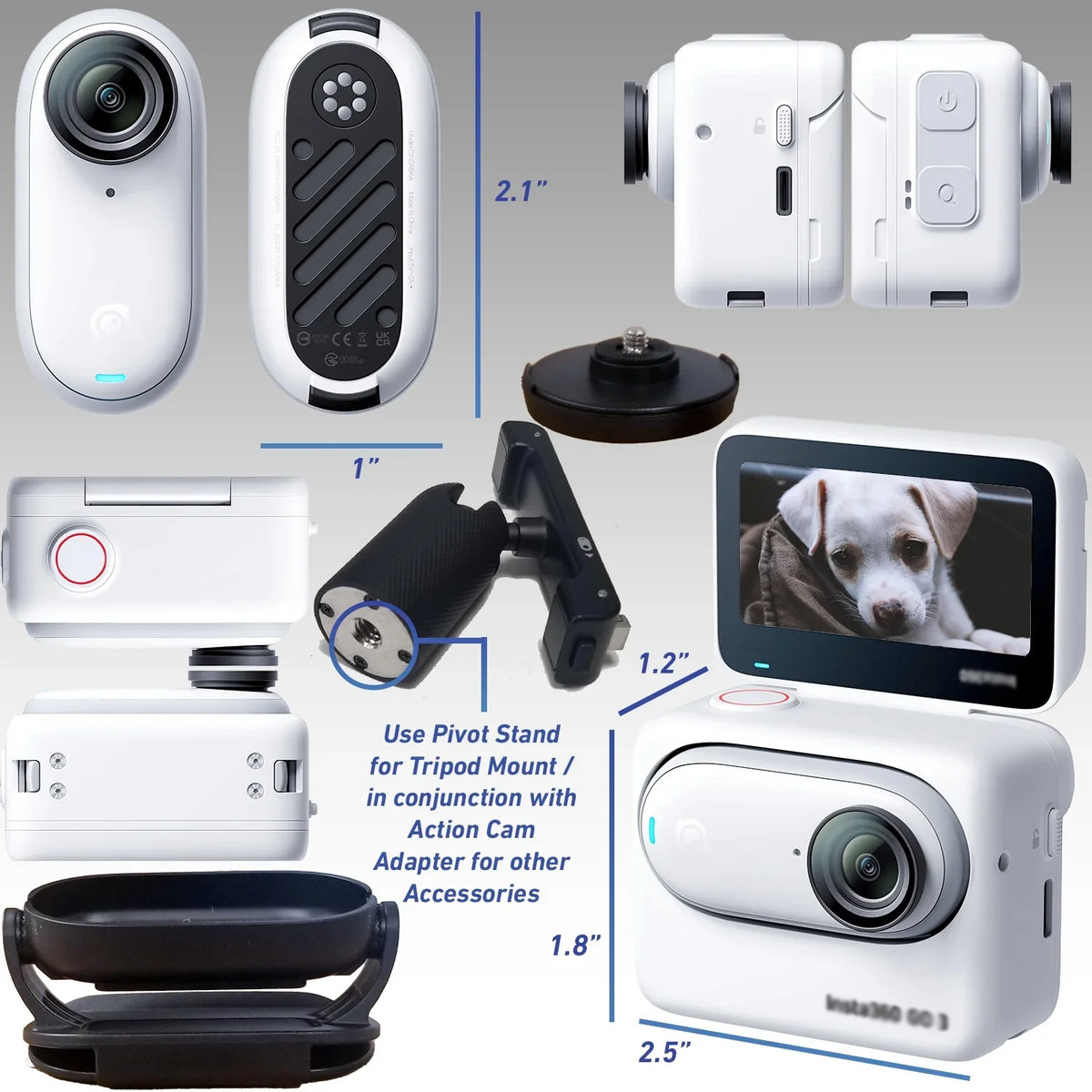 More Mini Ultimaxx Camera 3 Adapter Metal (25pc Action 1/4” Insta360 Bundle) GO Cam Advanced (64GB) Mounts, Dolly - Action & Bundle Includes: for Screw