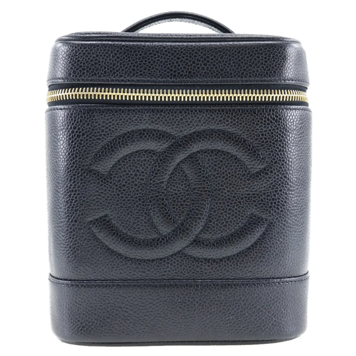 in Mark Vanity Handbag Black Made Matte France (Good) Pre-Owned Skin Coco Caviar Zipper Ladies CHANEL