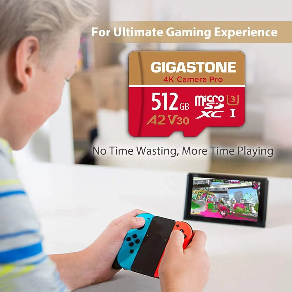 Micro 4K UHS-I up Micro Switch, R/W Nintendo Class A1 Pro, with 512GB MB/s, Gigastone compatible V30 SDXC 10 Card, GoPro Recording, 4K Cameras, Cam, 100/60 SD Video Dash to Camera