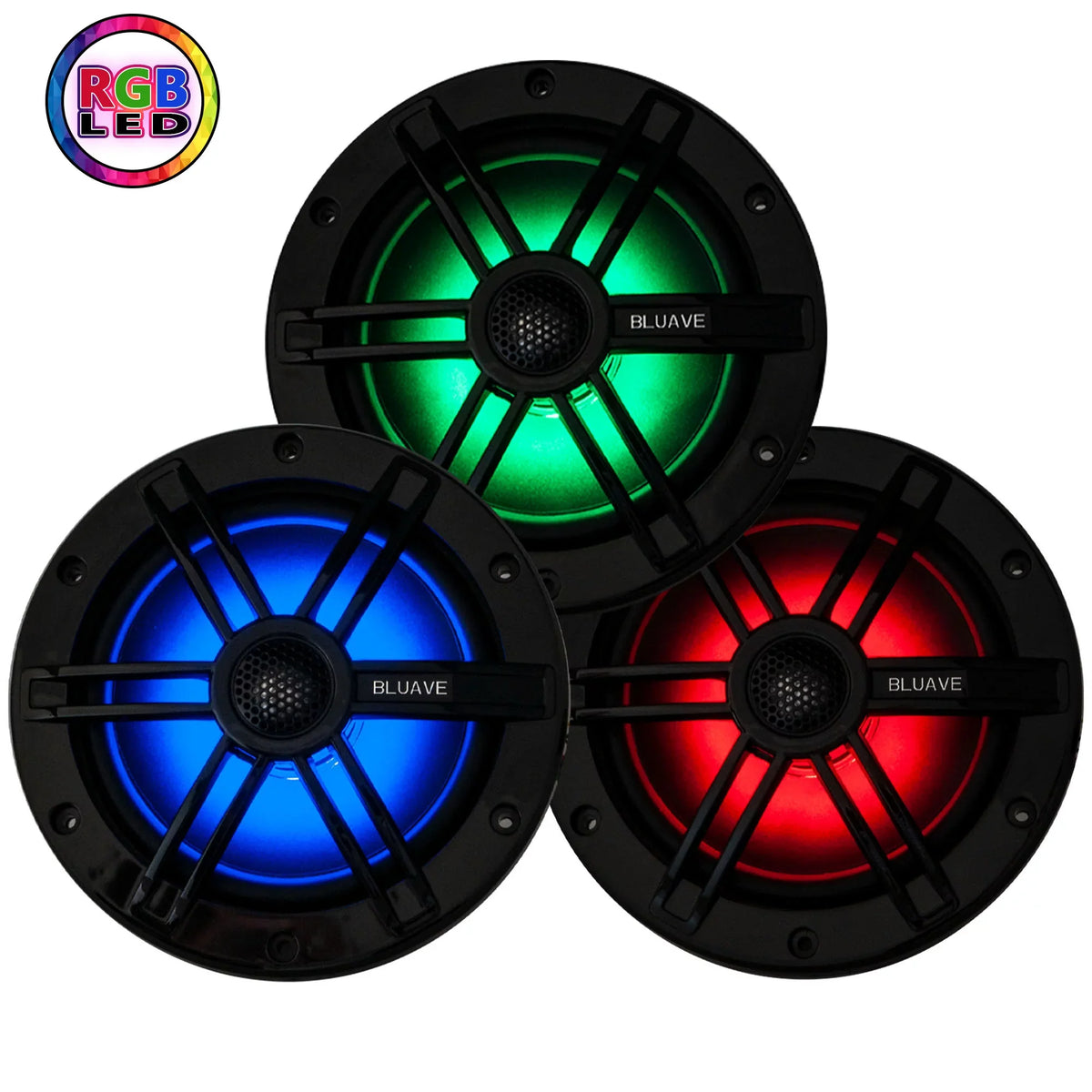 RGB XQAP BLUAVE Pod Marine 6.5" LED XQAP-B Speaker 4x Loaded - Coaxial Quad Black, With