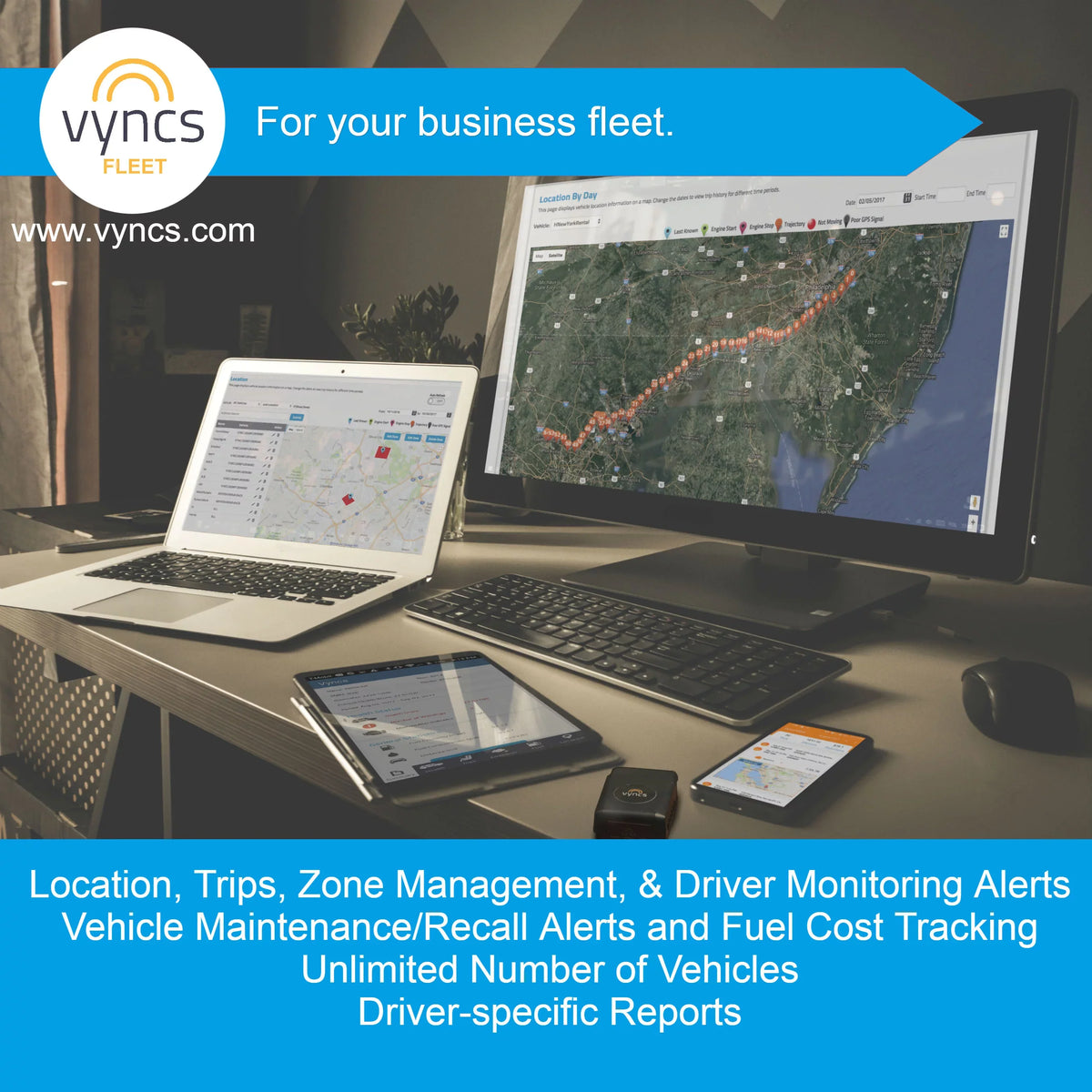 Tracking, Free Safety Plan, Emission GPS No Monthly OBD, Year Time Vyncs Report, Car/Truck Data Fleet Alerts, Report SIM, LTE Vehicle Tracker 4G Fee, Diagnostics, Trips, Fuel Real Driver 1 Fleet: