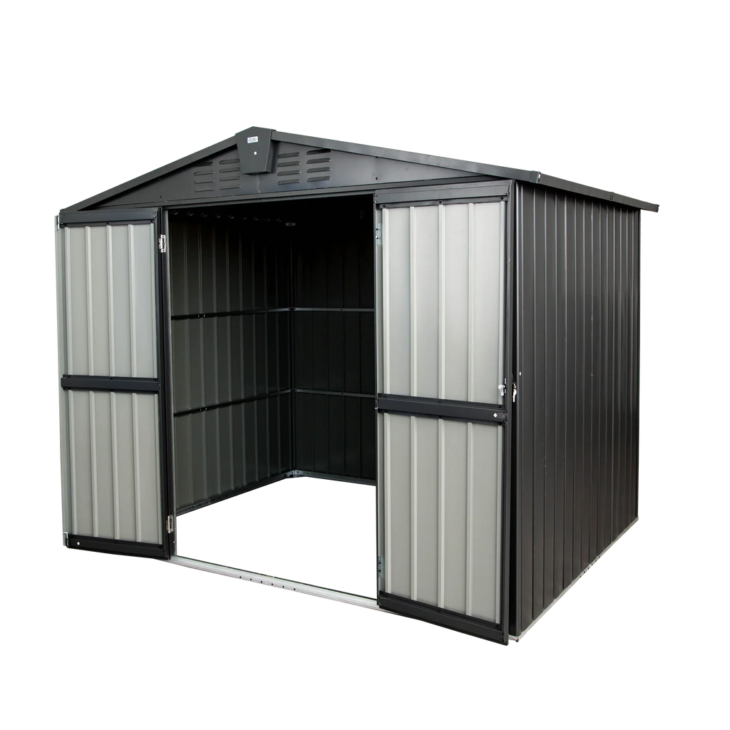 Metal Outdoor Backyard, with for Storage Patio, Storage Trash Outdoor Galvanized Capri Lockable 8.2'x Shed, 6.2' Lawn, for Bike, Shed Steel Door Can, Garden Black Cabinet
