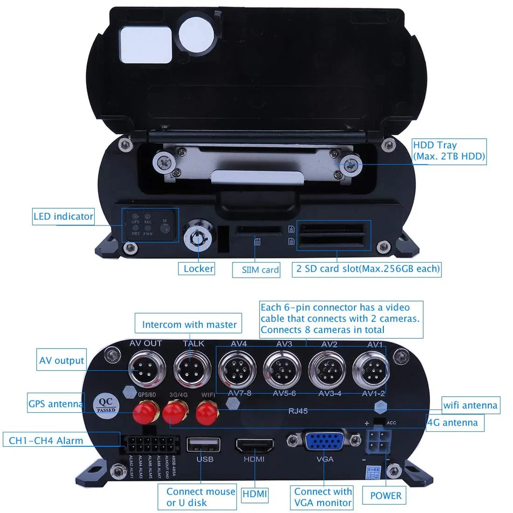Cameras Recorder 1080P Car Mobile Remote JOINLGO DVR Large on WiFi View 4G Phone Mini Video for Car HD Screen PC GPS 10" 8-CH Truck/RV/Bus MDVR System Vehicle with AHD Backup DVR Camera Angle Monitor