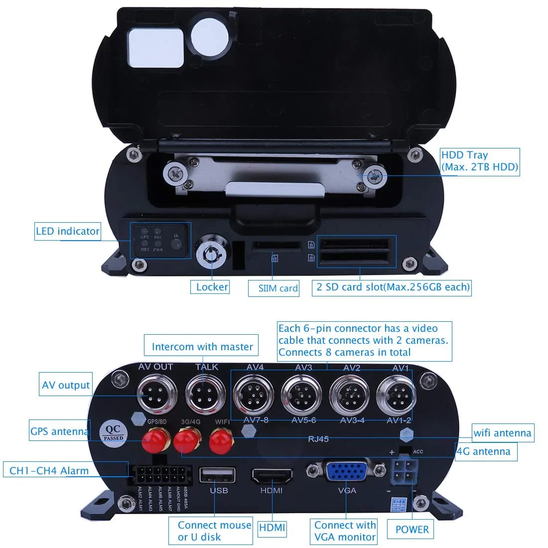 Cameras Recorder 1080P Car Mobile Remote JOINLGO DVR Large on WiFi View 4G Phone Mini Video for Car HD Screen PC GPS 10" 8-CH Truck/RV/Bus MDVR System Vehicle with AHD Backup DVR Camera Angle Monitor