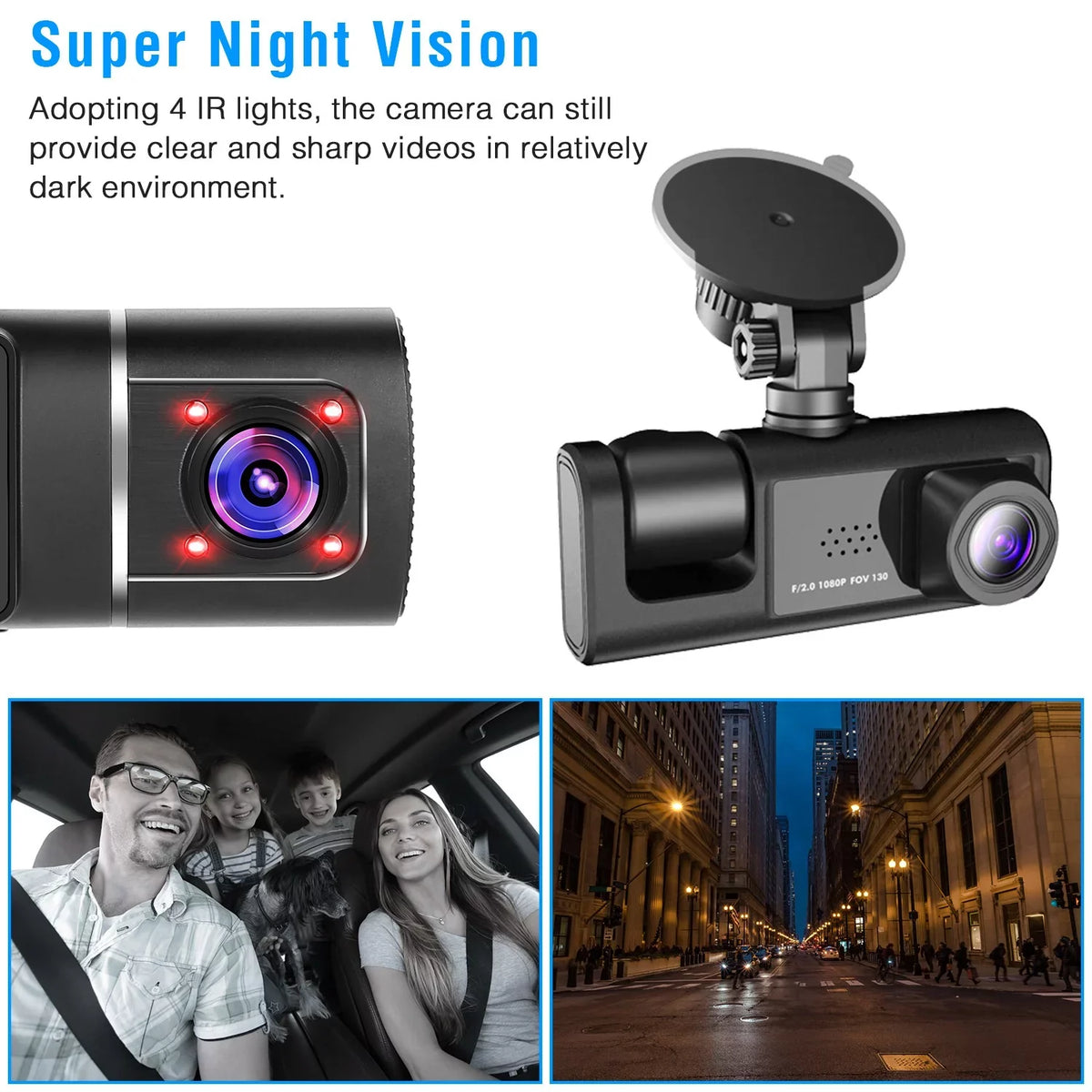 Dash Driving iMounTEK Front Cam Backup Dash Mode 1080P Video Vision, IR DVR Camera 3 Camera and Night G-Sensor, Car Cam, Recorder, Recorder, 3 Rear, Dashboard Inside Triple Way Parking Channel