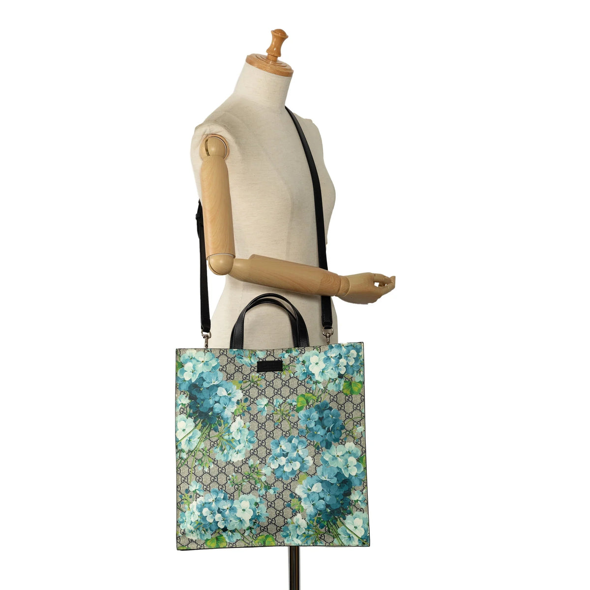 Gucci Soft (Good) Tote Authenticated Satchel Blue GG Convertible Blooms Coated Pre-Owned Unisex Supreme Fabric Canvas