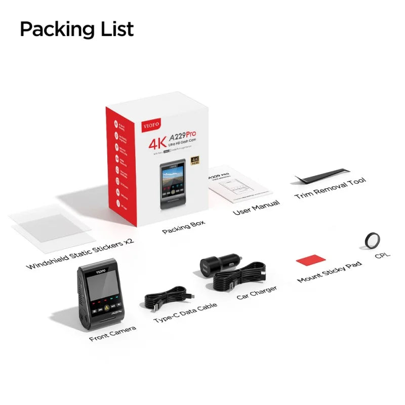 1CH WiFi, and PRO GPS, 2 Sony with VIOFO 4K Dashcam STARVIS Front A229
