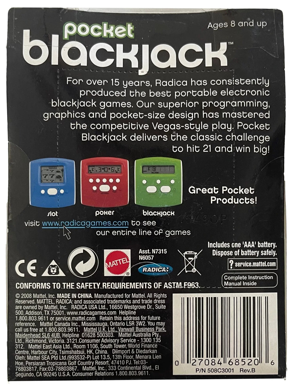 Handheld Radica Blackjack Jack Electronic Game Black Sized Pocket