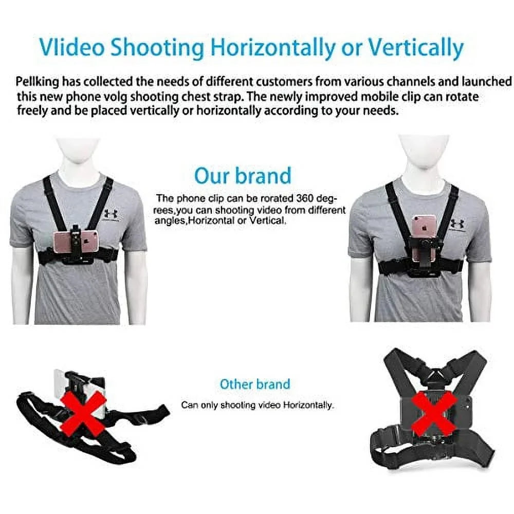 with Holder Phone Compatible Gopro Samsung for Chest Strap Clip Universal iPhone Akaso Mount,Harness Mobile Camera Action Strap etc Phone POV Cell