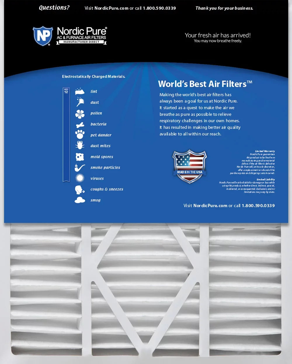 Goodman/Carrier/Amana Replacement MERV 1 16x25x5 Pack (5.25) Filter 1/4 Air 12